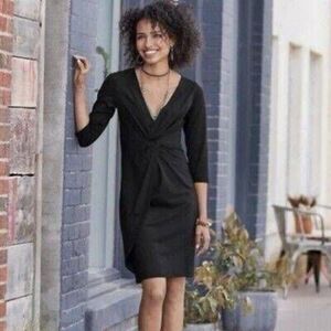 SUNDANCE Dress Womens Black Faux Wrap Classic Twist Dress V Neck